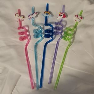 NEW 5 PIECE UNICORNS & RAINBOW CURLY STRAW SET